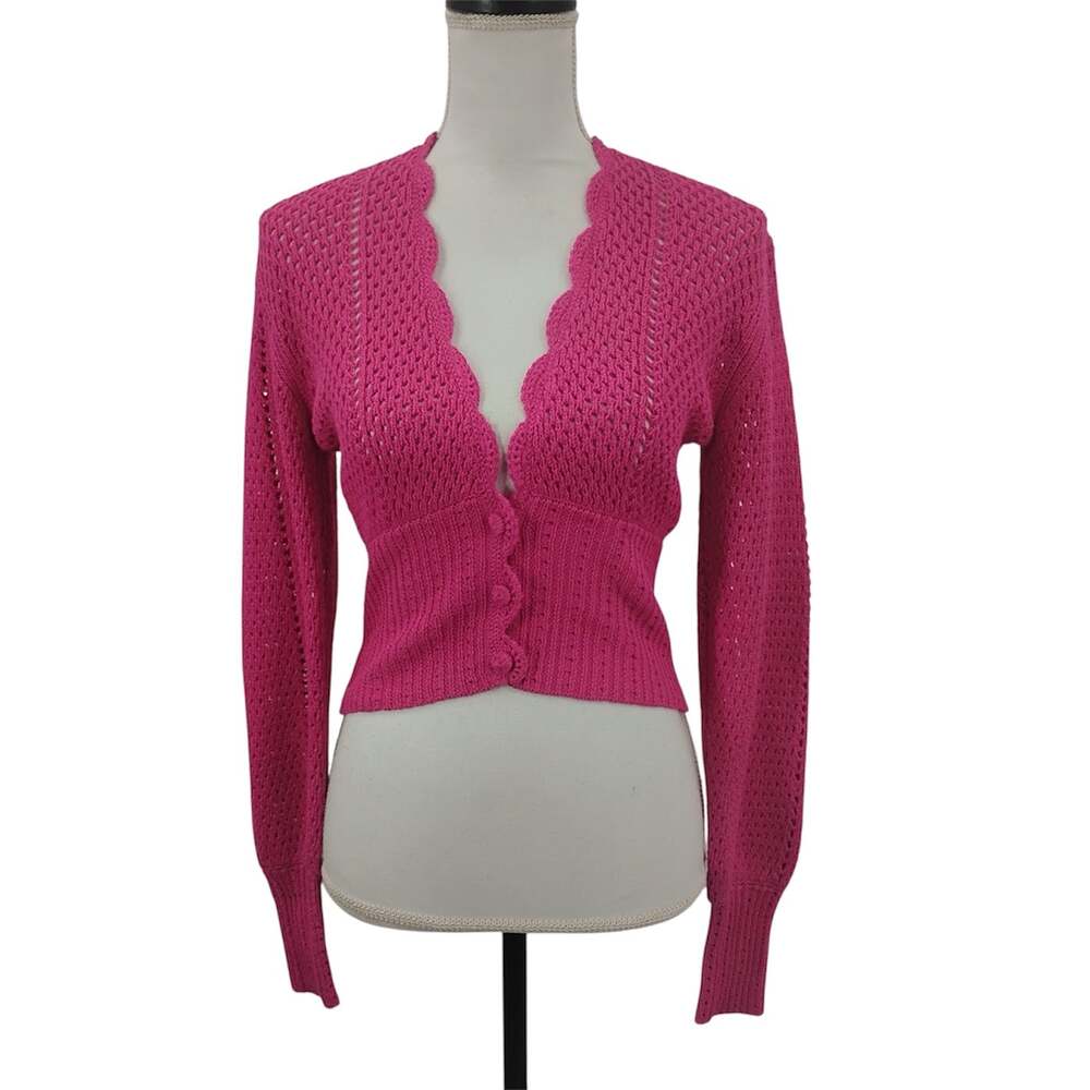 Aritzia Wilfred Caraway Cardigan Crochet Scallop Plunge Neck Pink 77581 Small
